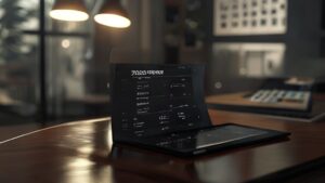 Digital tablet displaying 21 age calculator interface on wooden desk