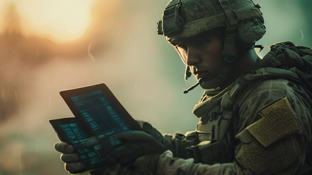 Soldier checking ACFT fitness test scores on tablet during training