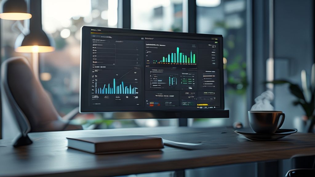 Modern acquisition cost calculator dashboard on a professional desk with data visualizations