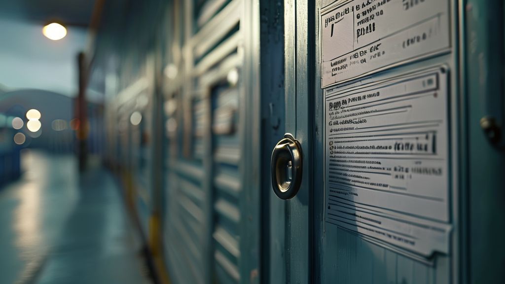 10x15 storage unit door with cost breakdown document and lock at Bloomington Storage