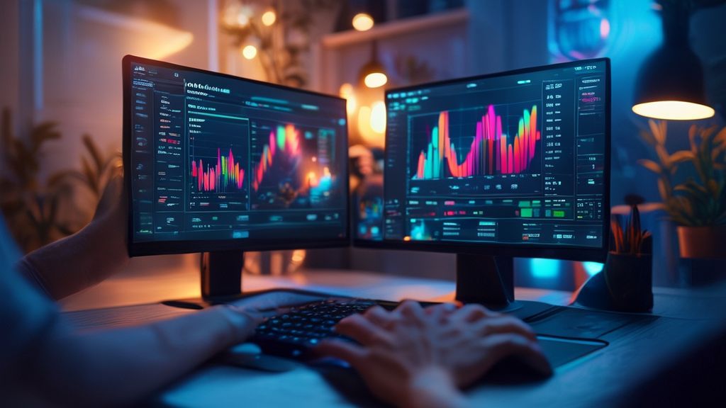 Modern desktop computer displaying Chia farming profitability calculator with financial graphs and ROI metrics.