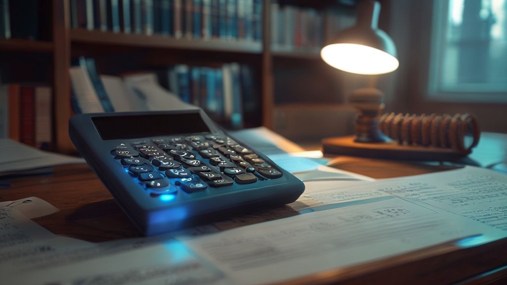 Coast FIRE calculator on desk with financial documents, ultra-realistic photograph