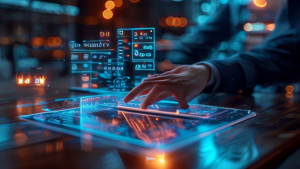 Cost of New Equity Calculator holographic interface in a modern office.