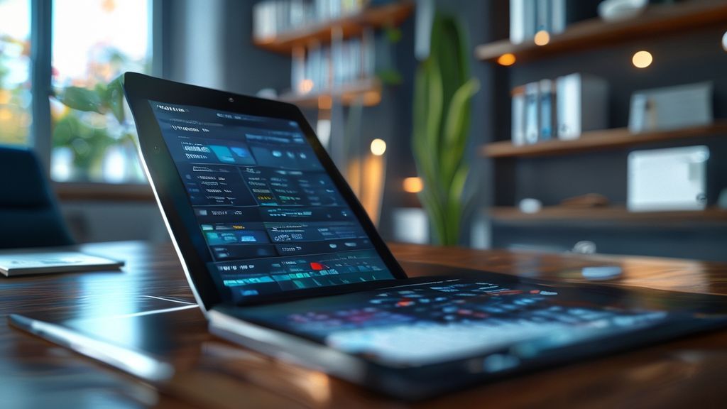 Cost segregation calculator dashboard on tablet showing tax savings projections in professional office
