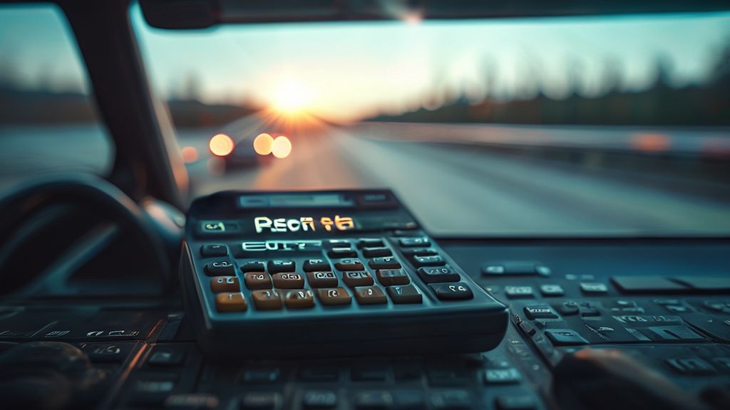 Digital calculator showing oversize permit cost estimates on a truck dashboard
