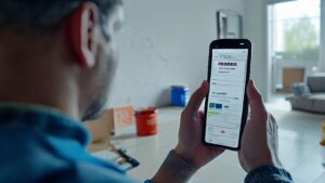 Contractor using paint cost calculator app during renovation planning