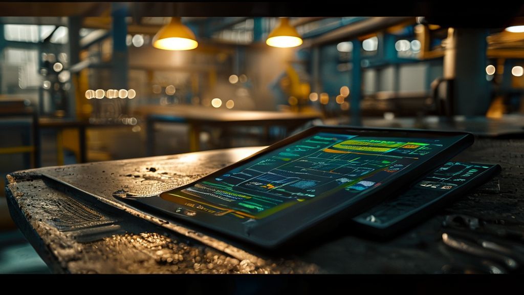 Plate cost calculator app on tablet over industrial metal plate for accurate fabrication pricing