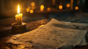 D&D character sheet with point buy calculator on tavern table