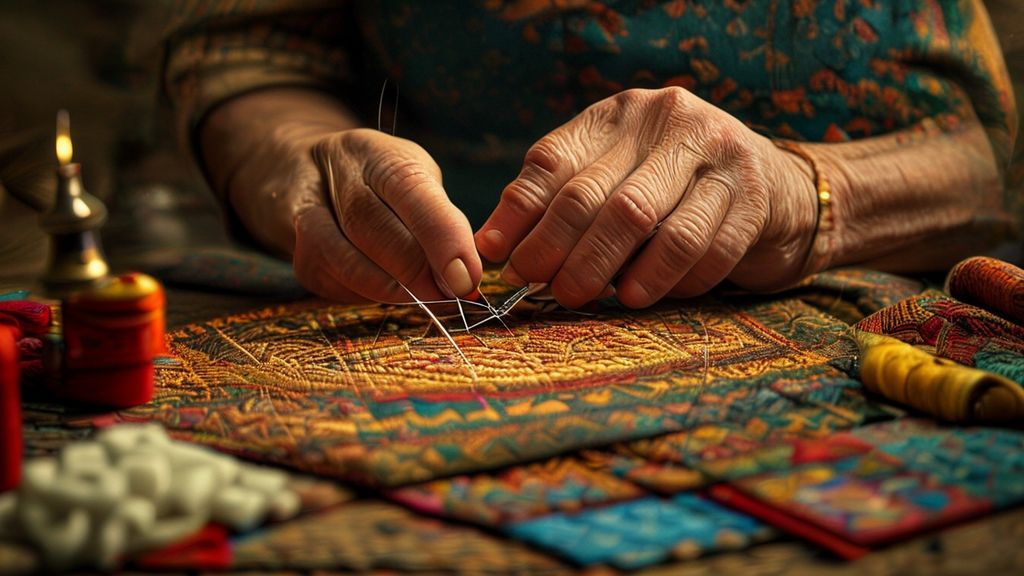 Quilter calculating the cost of a handmade quilt with tools