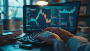 Student using a TI-82 online calculator emulator on a laptop for graphing math functions.