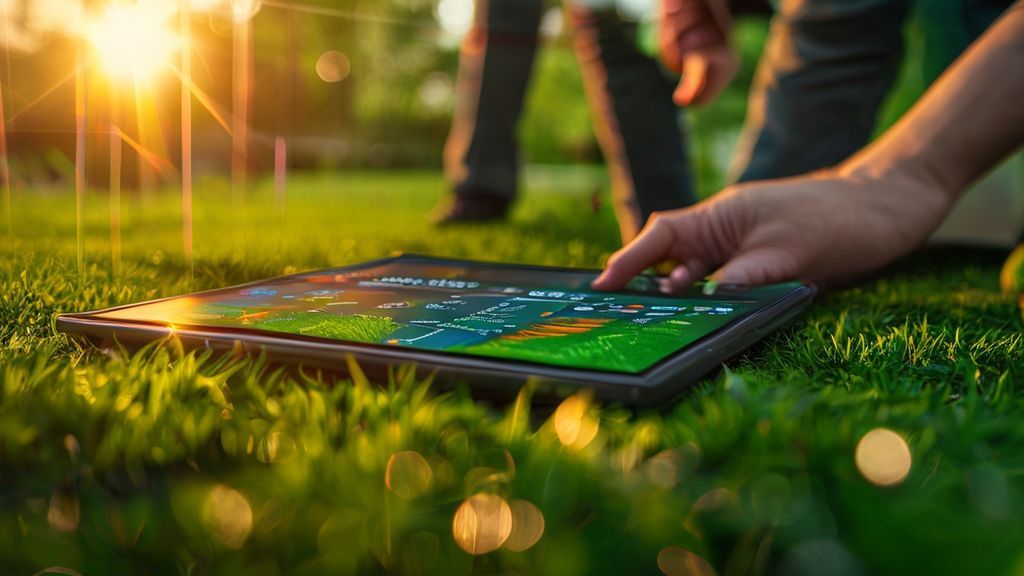 Turf cost calculator on tablet for artificial grass installation budget estimation