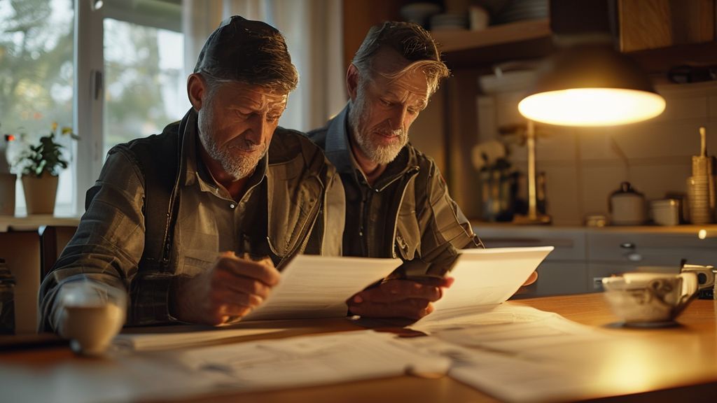 UPS driver planning retirement with calculator and documents at home