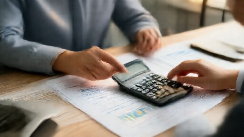 Accountant calculating accumulated profit using financial charts and calculator