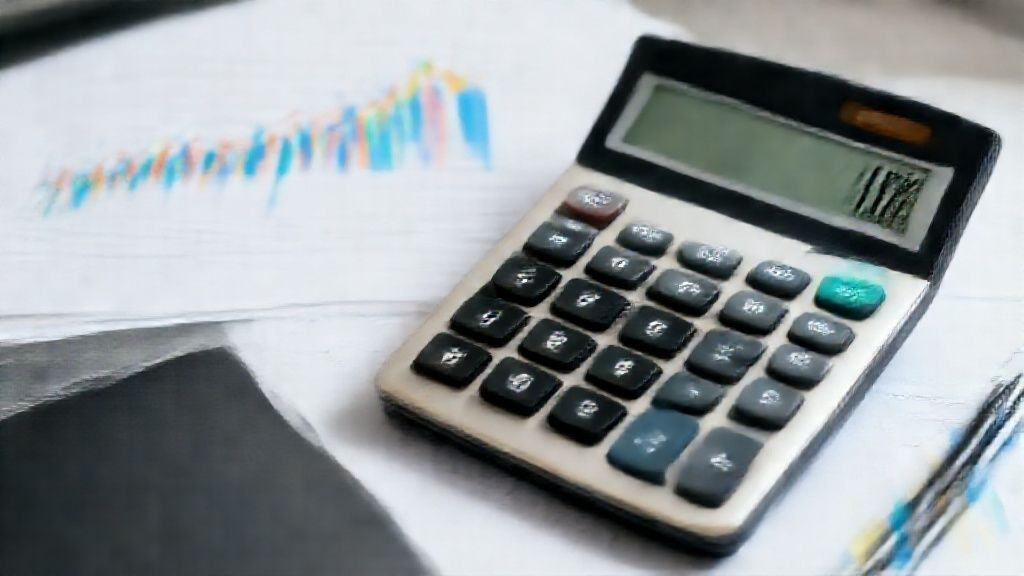 Professional calculator displaying agency profit metrics with financial charts in background.