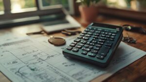 Balloon mortgage calculator and documents on workspace