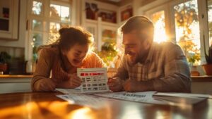 Family using biweekly mortgage calculator showing interest savings graph