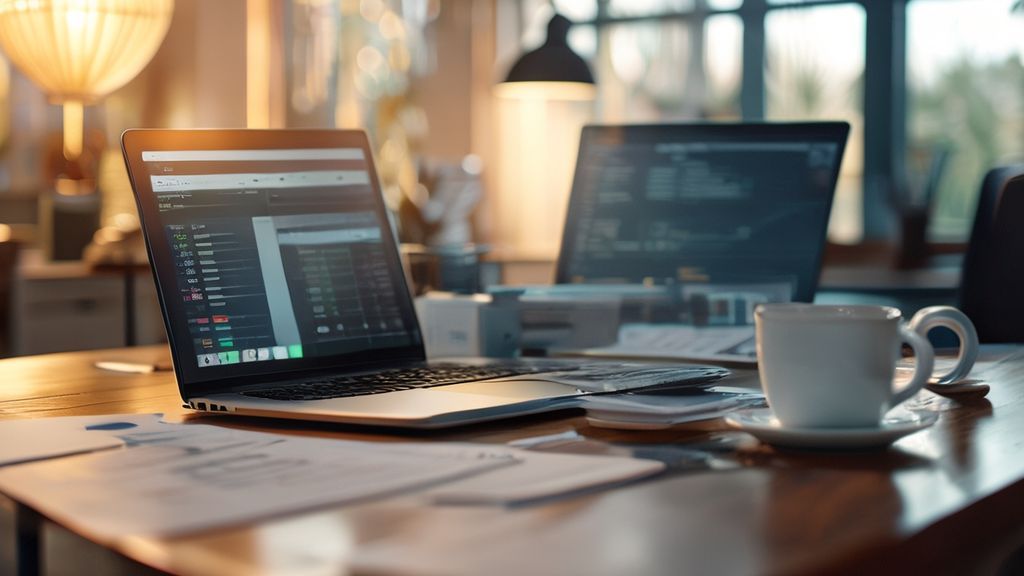 Commercial mortgage calculator on laptop with financial documents and blueprints