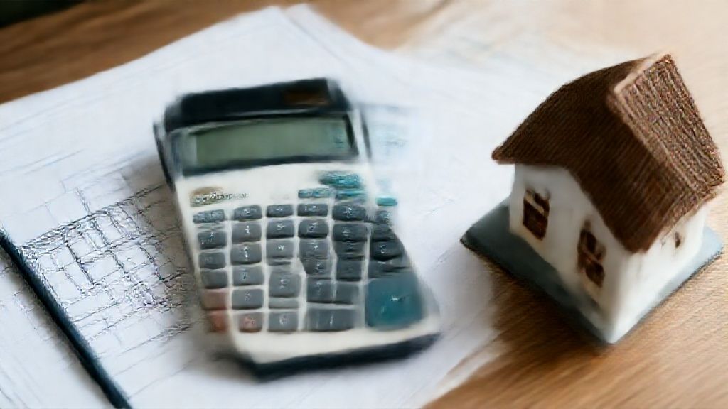 Construction loan calculator analyzing building costs on blueprint background