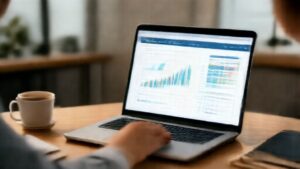 Cost volume profit calculator analyzing financial data on desk
