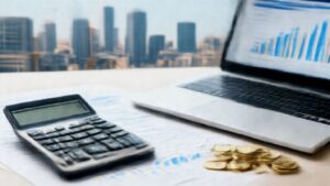 Commercial real estate investor using DSCR loan calculator with financial charts