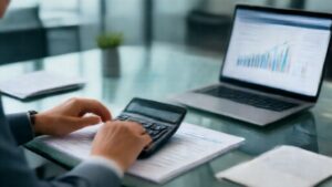 Financial analyst calculating economic profit with EVA formulas