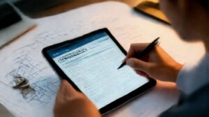 Real estate investor using hard money loan calculator on tablet