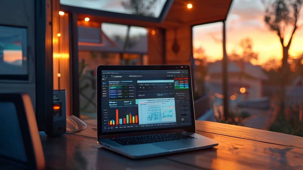 Mobile home mortgage calculator displayed on laptop with financial charts