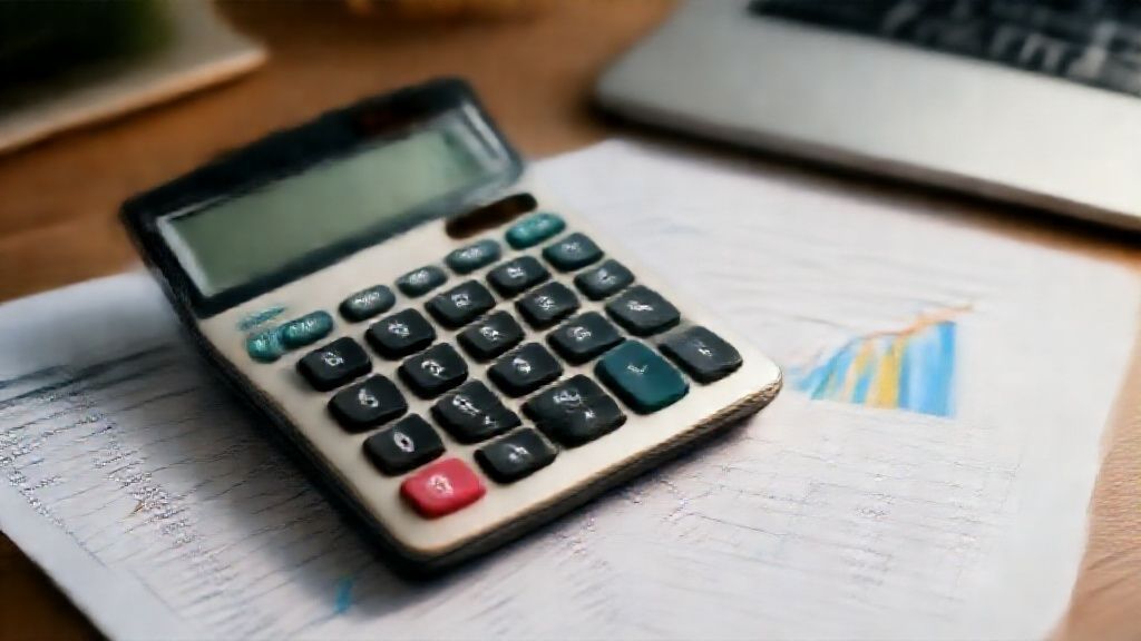 Financial calculator analyzing profitability ratios on printed reports