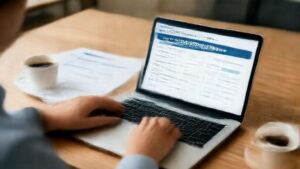 Person using Prudential Retirement Calculator on laptop for retirement planning