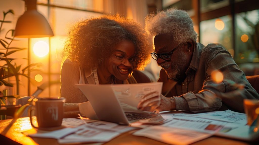 Senior couple using online retirement calculator during financial planning