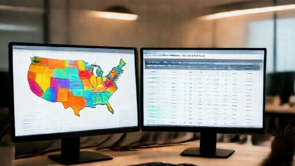 Digital interface calculating multi-state sales tax rates on US map