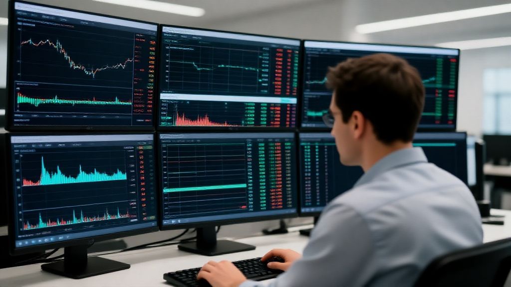 Trader using take profit calculator on advanced trading platform