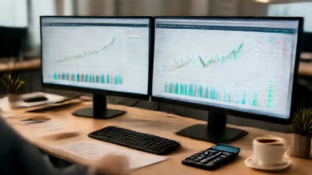 Business professional using target profit calculator with financial charts