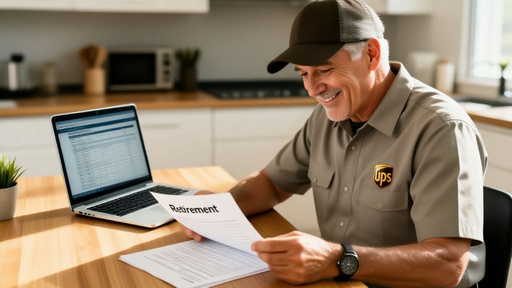 Retired UPS worker using retirement calculator for pension planning