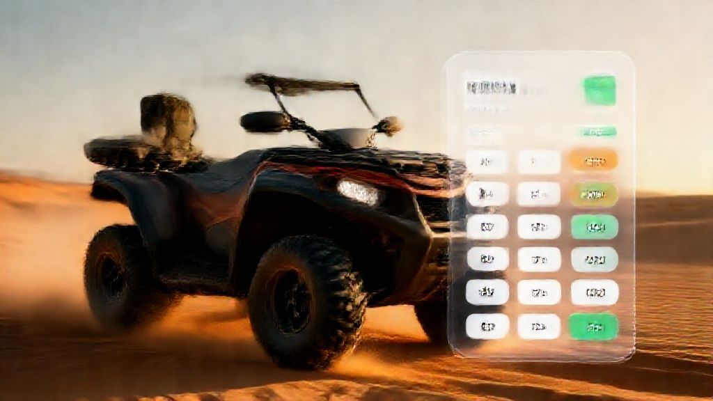 UTV loan calculator interface displayed over off-road vehicle action scene