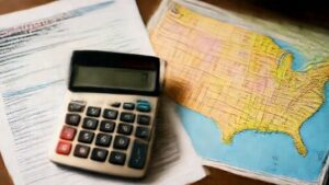 Vehicle sales tax calculator with state map documents